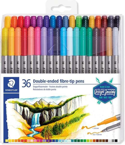 Staedtleler 3200 Pacchetto di 36 pennarelli con doppia punta - Resistente alla pressione - Colori assortiti