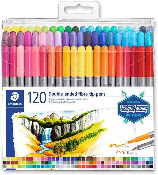 Pacchetto Staedtleler 3200 di 120 pennarelli con doppia punta - Resistente alla pressione - Colori assortiti