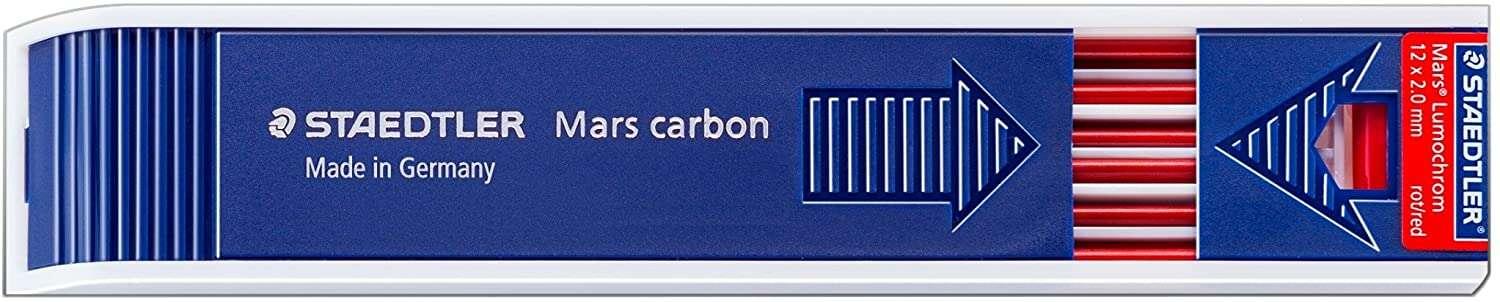 Stadtleler mars lumochrom 204 confezione con 12 miniere disegnate - miniera da 3 mm - lunghezza 130 mm - colore rosso