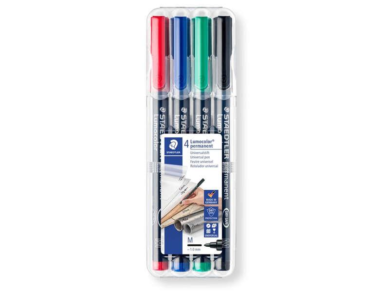 Staedtler Lumocolor 317 Confezione da 4 pennarelli indelebili - Punta tonda media - Tratto circa 1 mm - Cappuccio con clip - As
