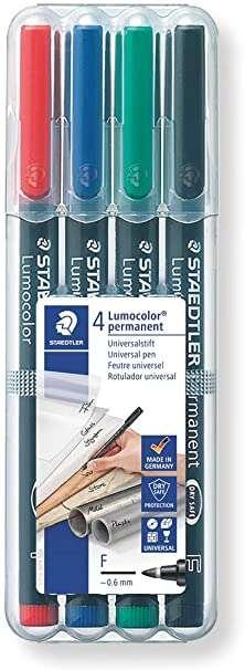 Staedtler Lumocolor 318 Confezione da 4 Pennarelli Indelebili - Punta Tonda Fine - Linea 06 mm - Cappuccio con Clip - Asciugatu
