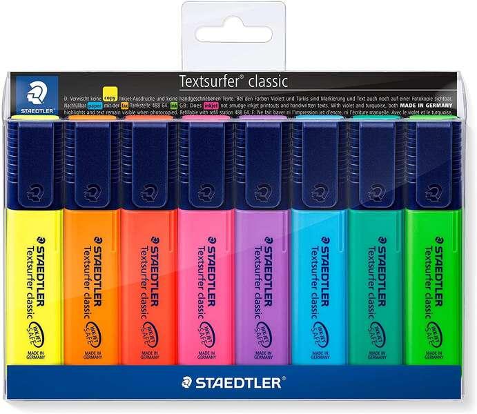 STAEDTLELER TEXTSURFER CLASSE CLASSIC 364 PACCHETTO DELLA 8 PENNARELLI FLUORECENT - ESCENZA VELOCE - STOCA 1 - 5MM - Colori ass
