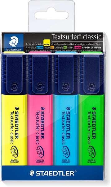 STAEDTLELER TEXTSURFER CLASSE CLASSIC 364 PACCHETTO DI 4 MARKER FLUORECENT - ESCENZA FAST - Scatta 1 - 5 mm circa - colori asso