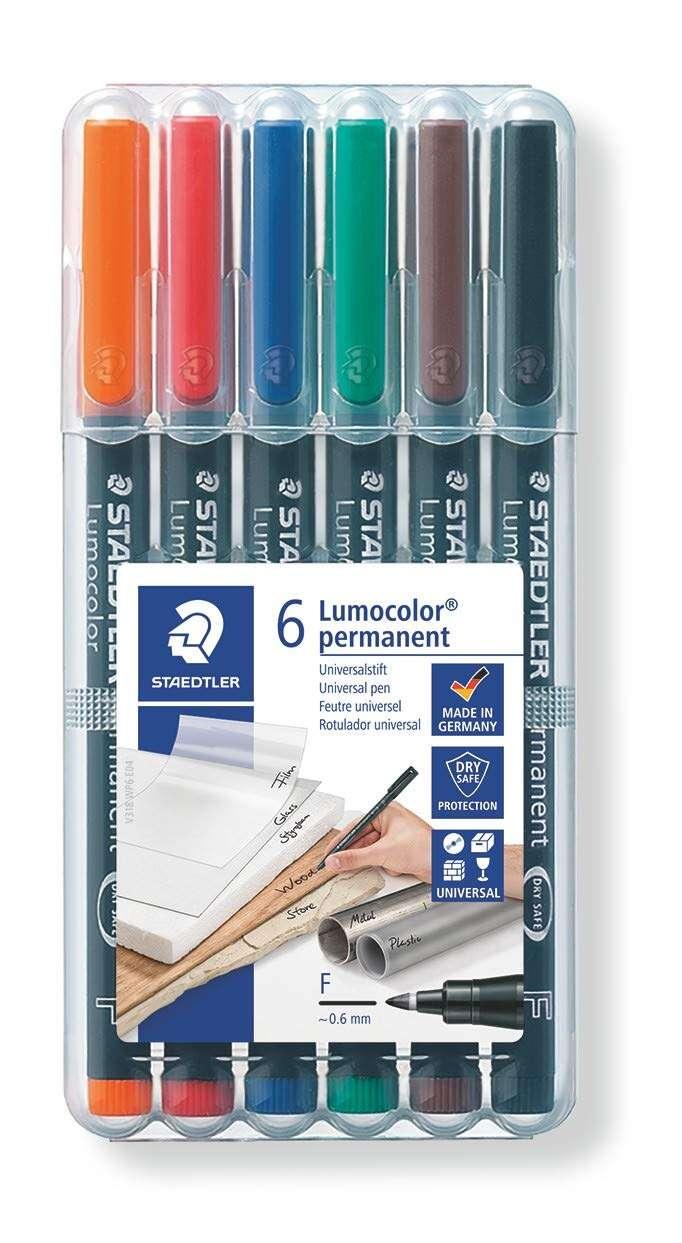 Staedtler 318 WP6 marcatore permanente Nero, Blu, Marrone, Verde, Arancione, Rosso 6 pz (Staedtler 318 WP6 - black - blue - bro)