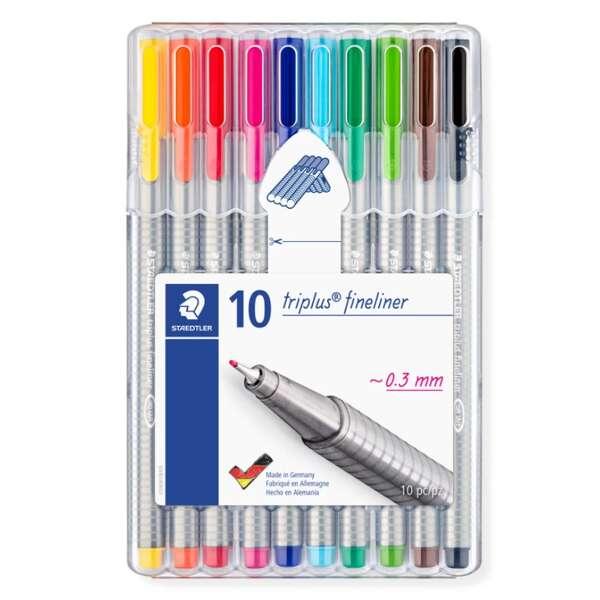 Staedtleler Triplus Fineliner 334 Confezione da 10 pennarelli punta fine - 0,3 mm - Inchiostro a base acqua - Colori assortiti