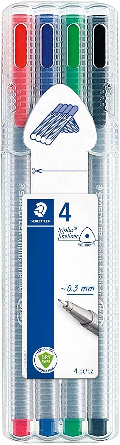 Staedtler 334 SB4 Nero, Blu, Verde, Rosso 4 pz (Fineliner Triplus 0,3mm ass [4])