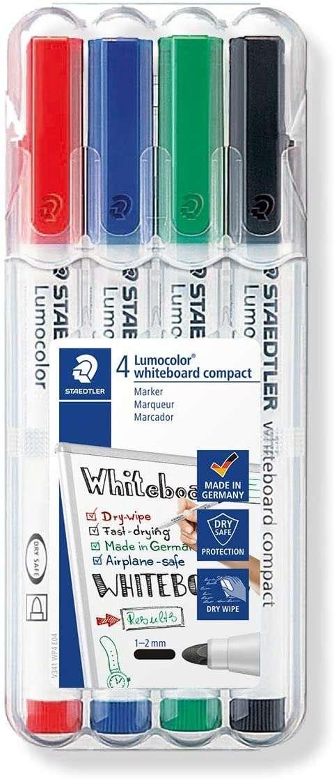 Staedtler Lumocolor Whiteboard Compact 341 Confezione da 4 pennarelli a lavaggio - Quick Asciugatura - Colori assortiti