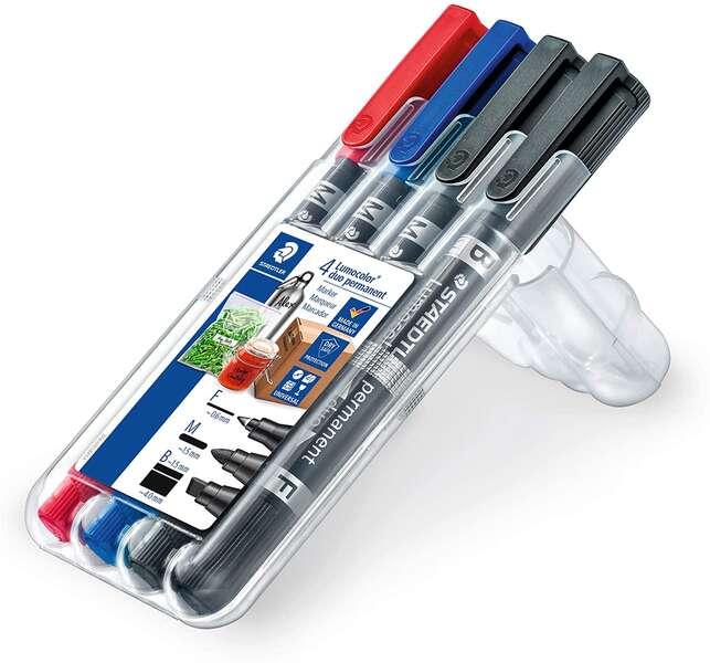 Staedtleler Lumocolor 348 Confezione da 4 pennarelli con punta permanente doppio - asciugatura rapida - Colori assortiti
