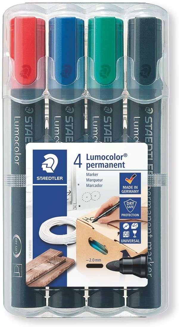 Staedtler Lumocolor 352 Confezione da 4 pennarelli permanenti - Asciugatura rapida - Colori assortiti