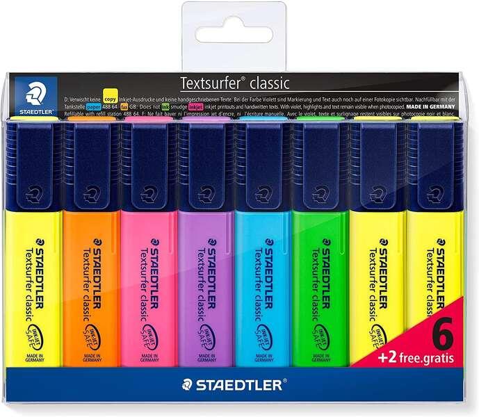 STAEDTLELER TEXTSURFER CLASSE CLASSIC 364 confezione da 8 pennarelli fluorescenti - punta smussata 1 - 5 mm circa - asciugatura