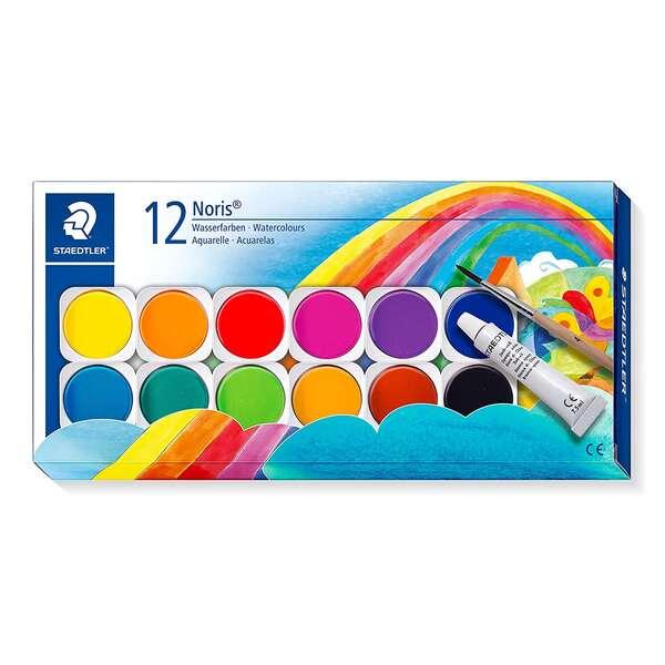Staedtleler Noris 888 12 pillole con acquerello tubo zinco bianco pennello - miscelabile l'uno all'altro - colori assortiti