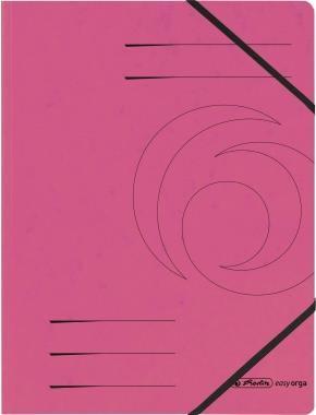Herlitz Eckpanner Easyorga, A4, Colorspan -Karton, Fuchsia con 2 fasce elastiche pratiche, pressione organizzativa nera - 5 pez