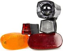 Set di bici fischer, a batteria, contenuto in 7 parti: 1 Luce frontale a LED 12 Lux, 1 Luce posteriore a LED, -1 pezzo (85345)