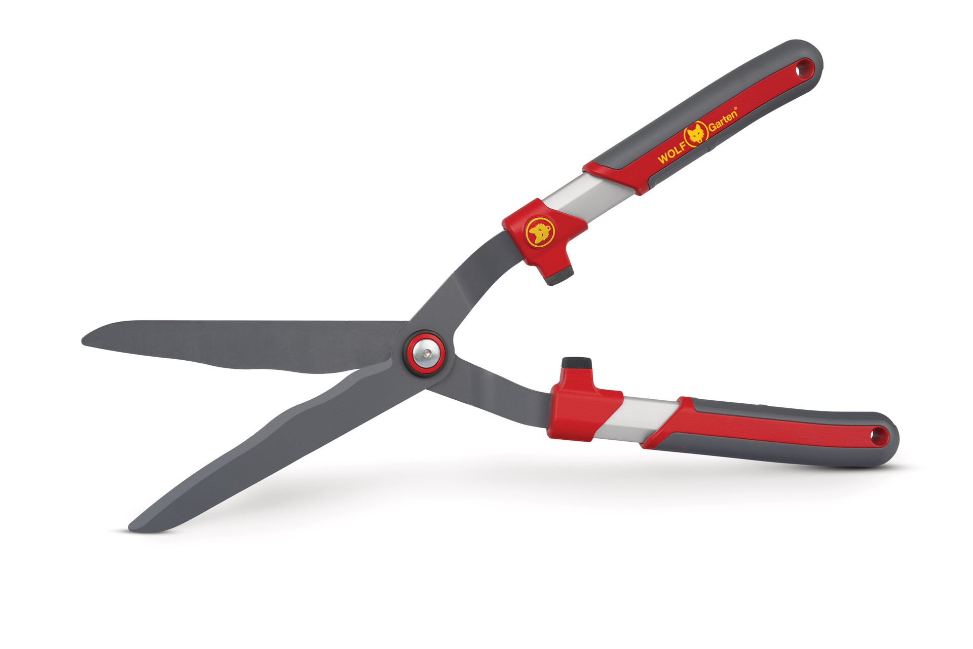 Cesoie per siepi HS-WP con manici in alluminio grigio rosso con bordo seghettato
