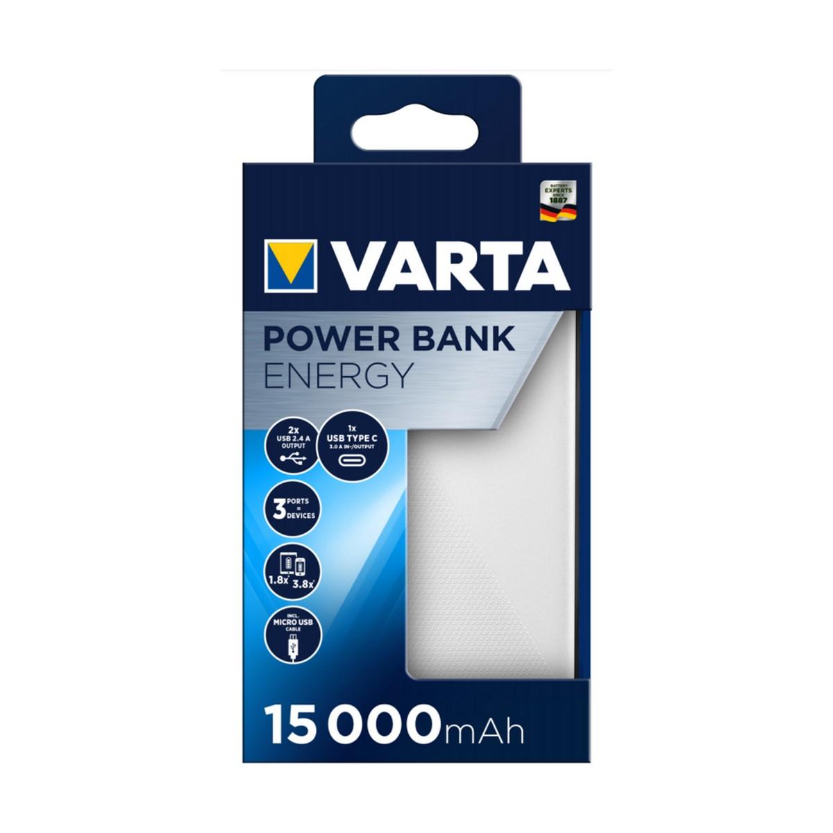 Varta Energy 15000 Polimeri di litio [LiPo] 15000 mAh Nero, Bianco (Varta Energy powerbank - Li-pol - 2 x)