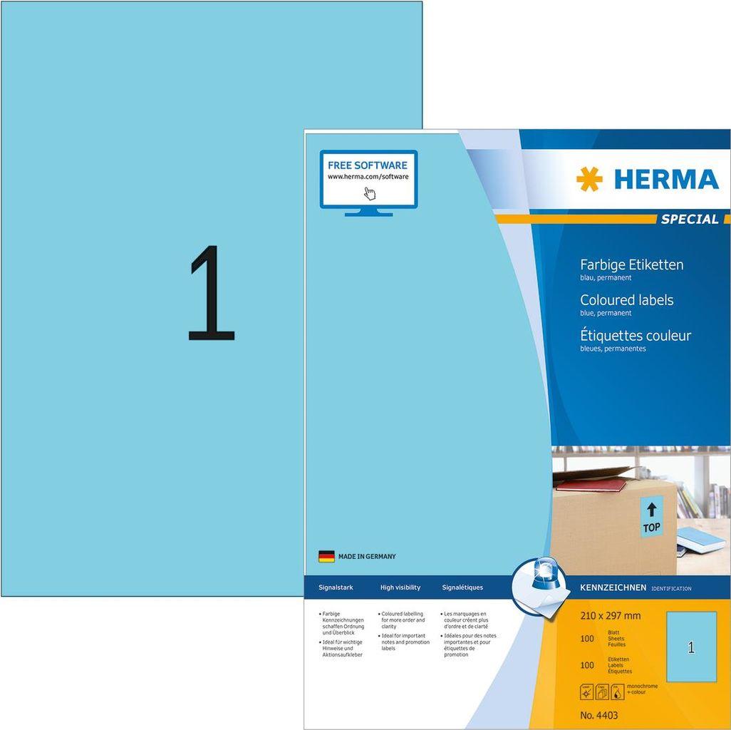 HERMA 4403 etichetta autoadesiva Rettangolo Permanente Blu 100 pz (HERMA Special - etiketter - mat - 100)