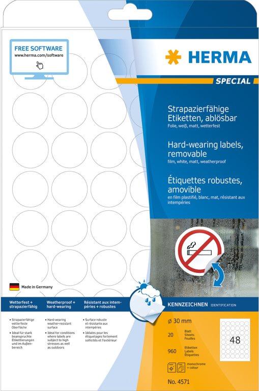 HERMA 4571 Rimovibile Bianco 960pezzo[i] etichetta autoadesiva (HERMA Special - filmm?rkater - mat - 9)