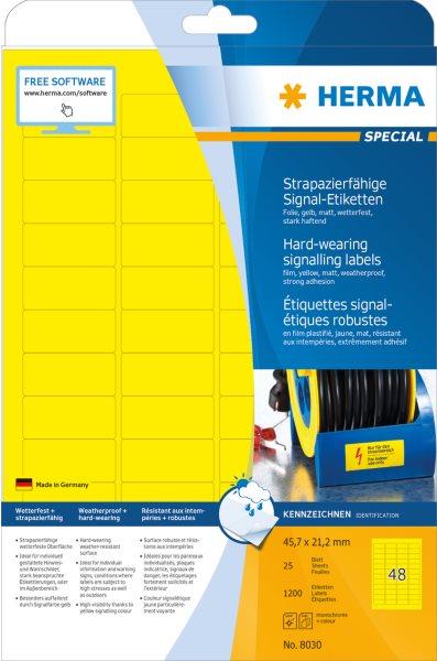 Speciale HERMA - Etichette autoadesive in film opaco - giallo - 212 x 457 mm 1200 pezzi. (25 fogli x 48) (8030)