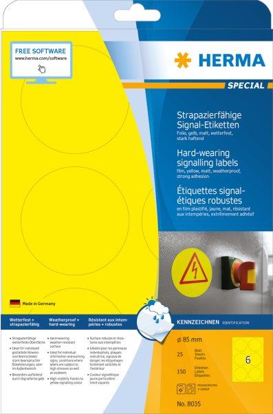 HERMA Special - Etichette in pellicola opaca autoadesiva resistente agli agenti atmosferici per uso esterno - Giallo - 85 x 85