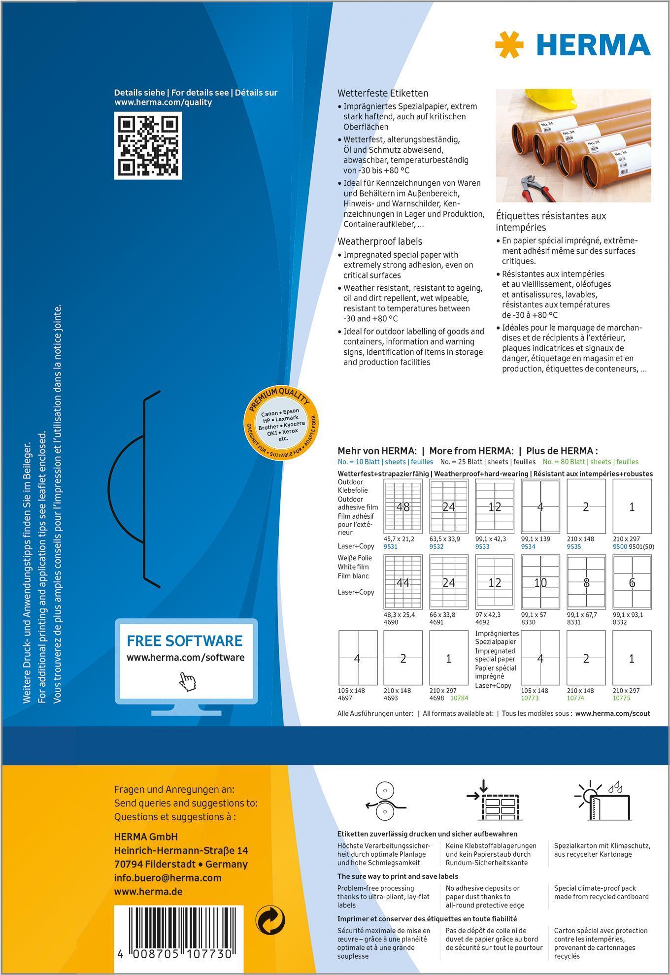 Etichette resistenti alle intemperie HERMA 10773 1050 x 1480 mm bianco