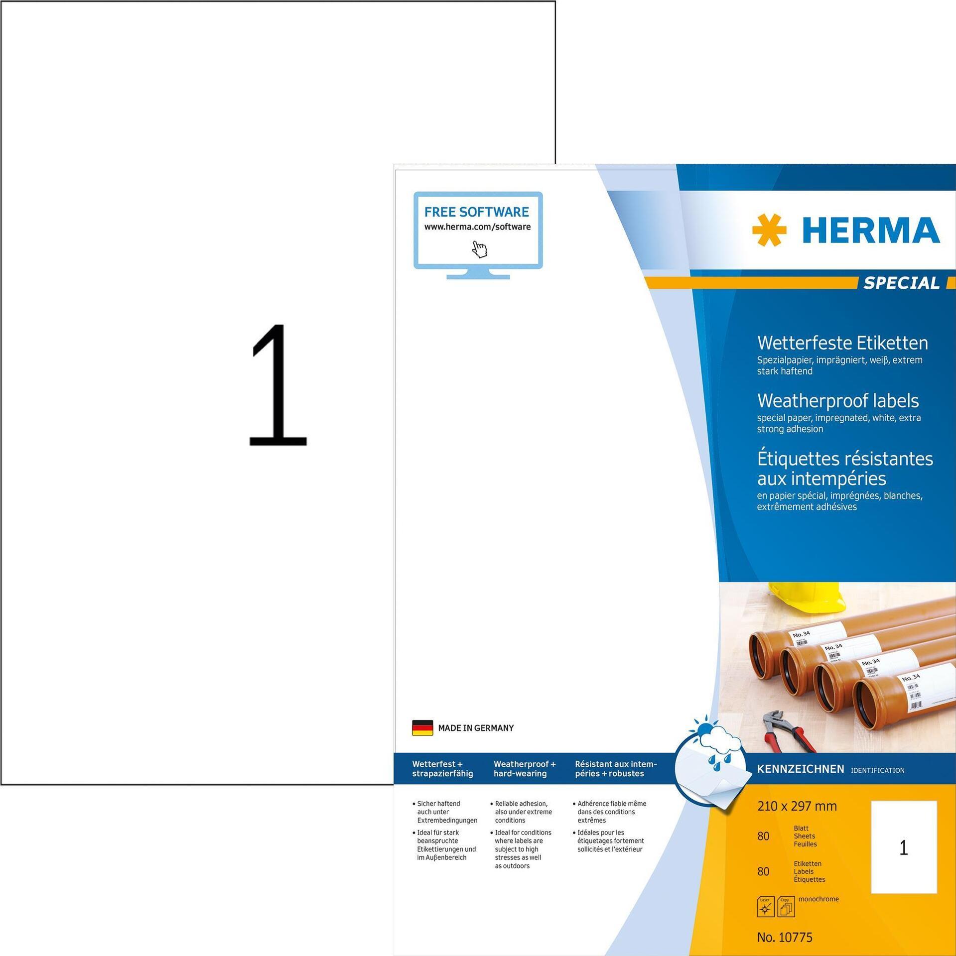 Etichette resistenti alle intemperie HERMA 10775 2100 x 2970 mm bianco