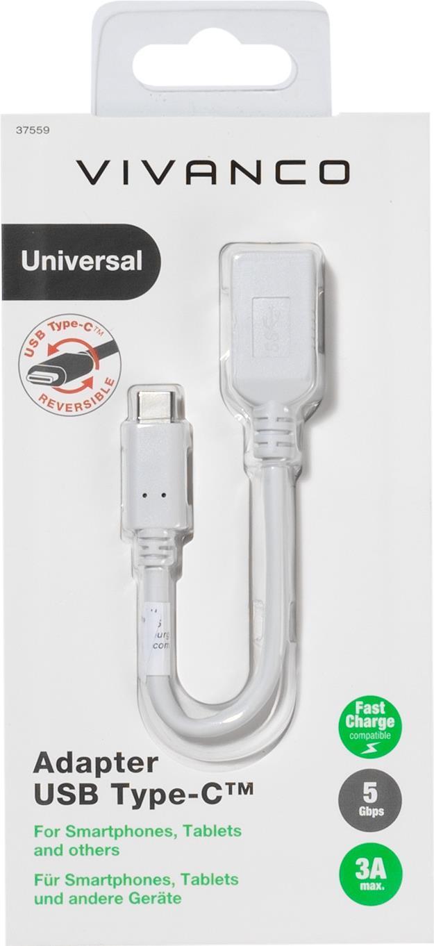 Vivanco USB 3.2 Gen 1 (USB 3.0) Adattatore [1x USB 3.2 Gen 1 Prese A (USB 3.0) - 1x USB 3.2 Gen 1 Plug C (USB 3.0)] DCAVVUSBC30