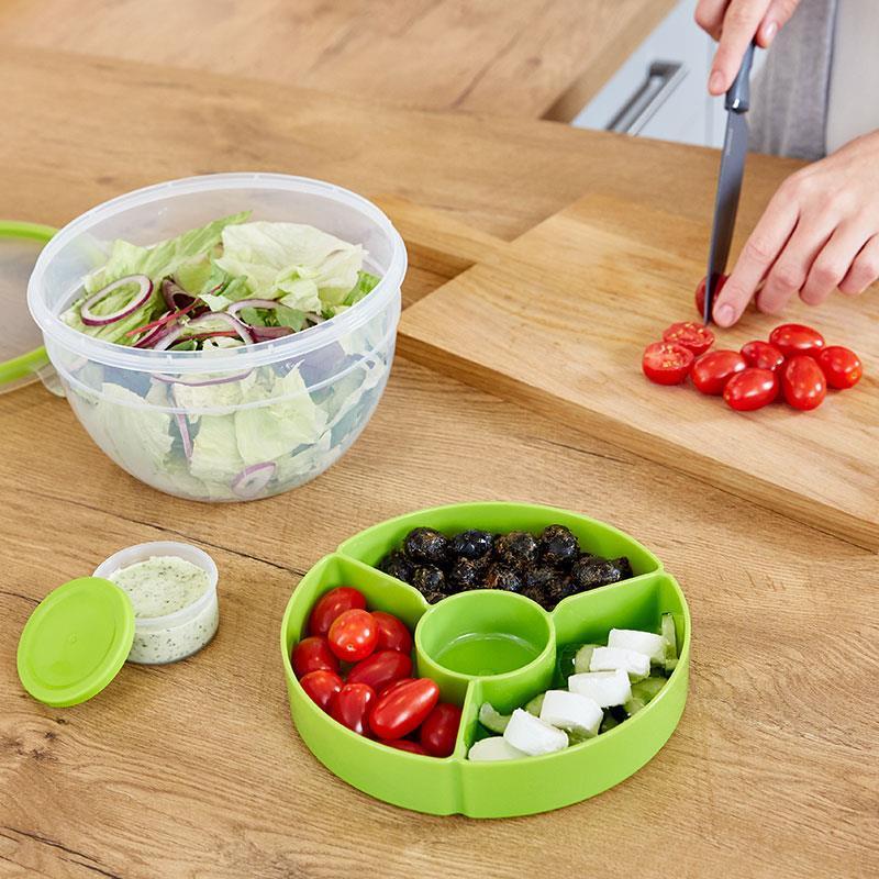 Emsa N1060700 Scatola per insalata Clip & Go rotonda con inserto e scatola per condimenti trasparente, g