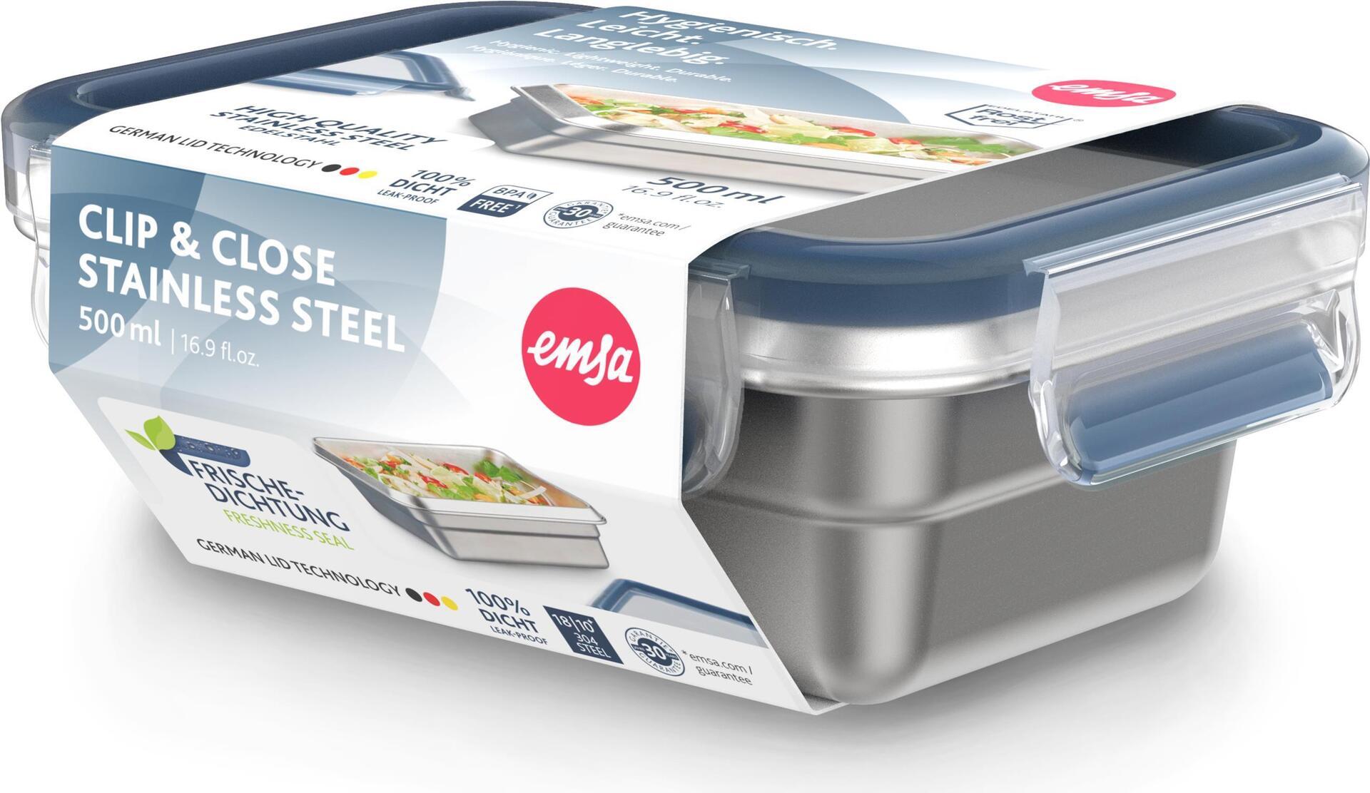 Clip EMSA e chiusura N1150300 Contenitore di stoccaggio alimentare Box rettangolare Box 0,5 L in acciaio inossidabile 1 pezzo (