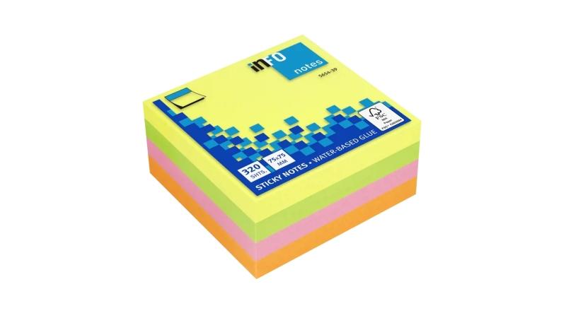Global Notes inFO Cubo da 320 foglietti adesivi 75 x 75 mm - Certificato FSC - Colori giallo arancione rosa e verde