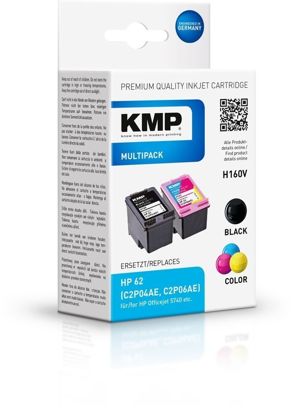 Cartucce per stampante KMP H160V nere, colore compatibile con HP 62 (N9J71AE), set di 2