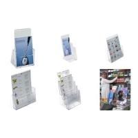 Porta di brochure da tavola elitica, 1-3 DIN A4-DIN C6, 1 compartimento fatto di acrilico, cristallino, profondità: 30 mm, gru