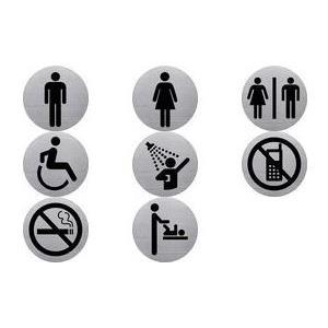 Elit Pictogram "doccia", diametro: 115 m, autoadesivo argento, realizzato in acciaio inossidabile con stampa nera, - 1 pezzo (H