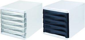Scatola per cassetti elitici, 5 matite, grigio chiaro/trasparente verde in polistirene/ABS, impilabile, con cabina a presa per