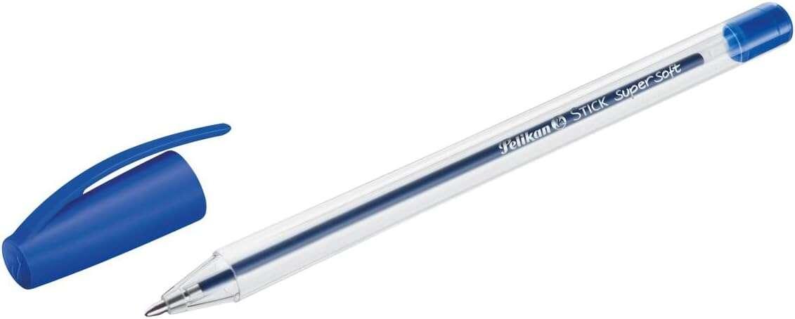 Penna Pelikan Stick Super Soft tratto 1 mm - Inchiostro super fluido - Impugnatura triangolare - Colore blu