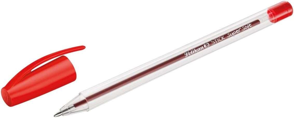 Penna Pelikan Stick Super Soft tratto 1 mm - Inchiostro super fluido - Impugnatura triangolare - Colore rosso