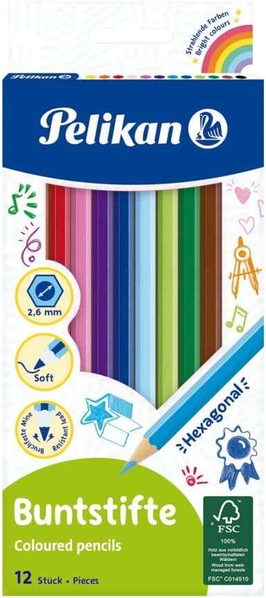 Pelikan Scatola da 12 Matite Colorate Esagonali Laccate - Mina Antirottura - Certificazione FSC