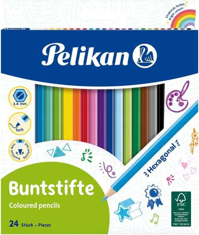 Pelikan Scatola da 24 Matite Colorate Esagonali Laccate - Mina Antirottura - FSC
