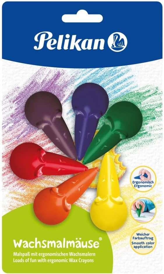 Pastelli Pelikan Mouse BL6 - Forma ergonomica - Non macchia - Colori assortiti