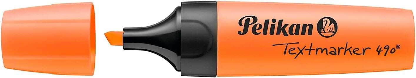 Evidenziatore Pelikan Textmarker 490 - A base d'acqua - 3 larghezze di linea - Colore arancione fluorescente