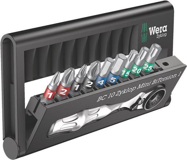 Bit-set Wera Bit-set 10 Verifica 10 Cyklop Mini Bitorension 1 05057418001 Kreuzschlitz Phillips, Kreuzschlitz Pozidriv, Inn (05