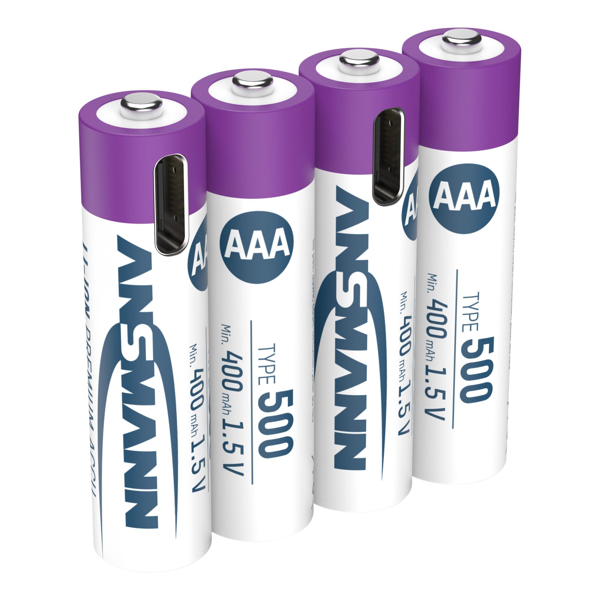 Pacco batterie AAA ANSMANN Li-Ion 500mAH da 4 15V // ricaricabile tramite USB-C