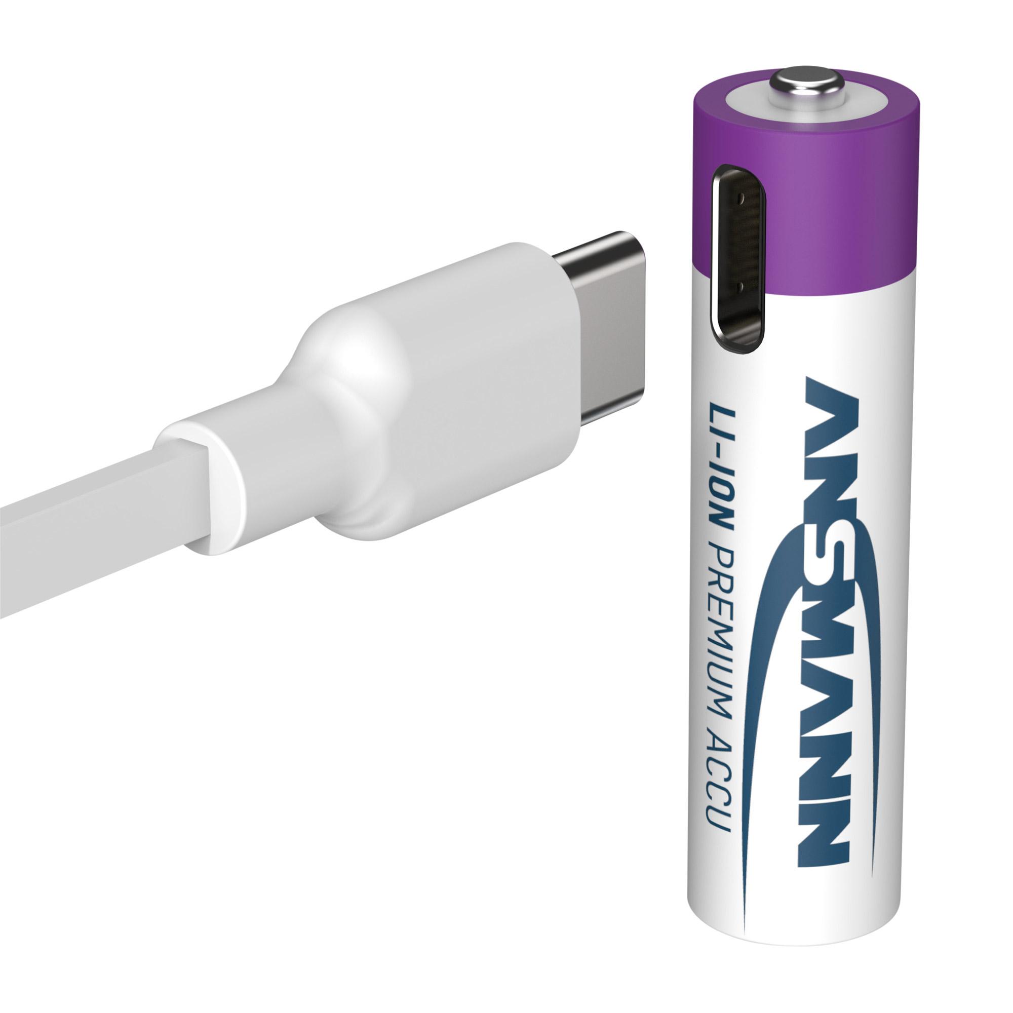 Pacco batterie AAA ANSMANN Li-Ion 500mAH da 4 15V // ricaricabile tramite USB-C
