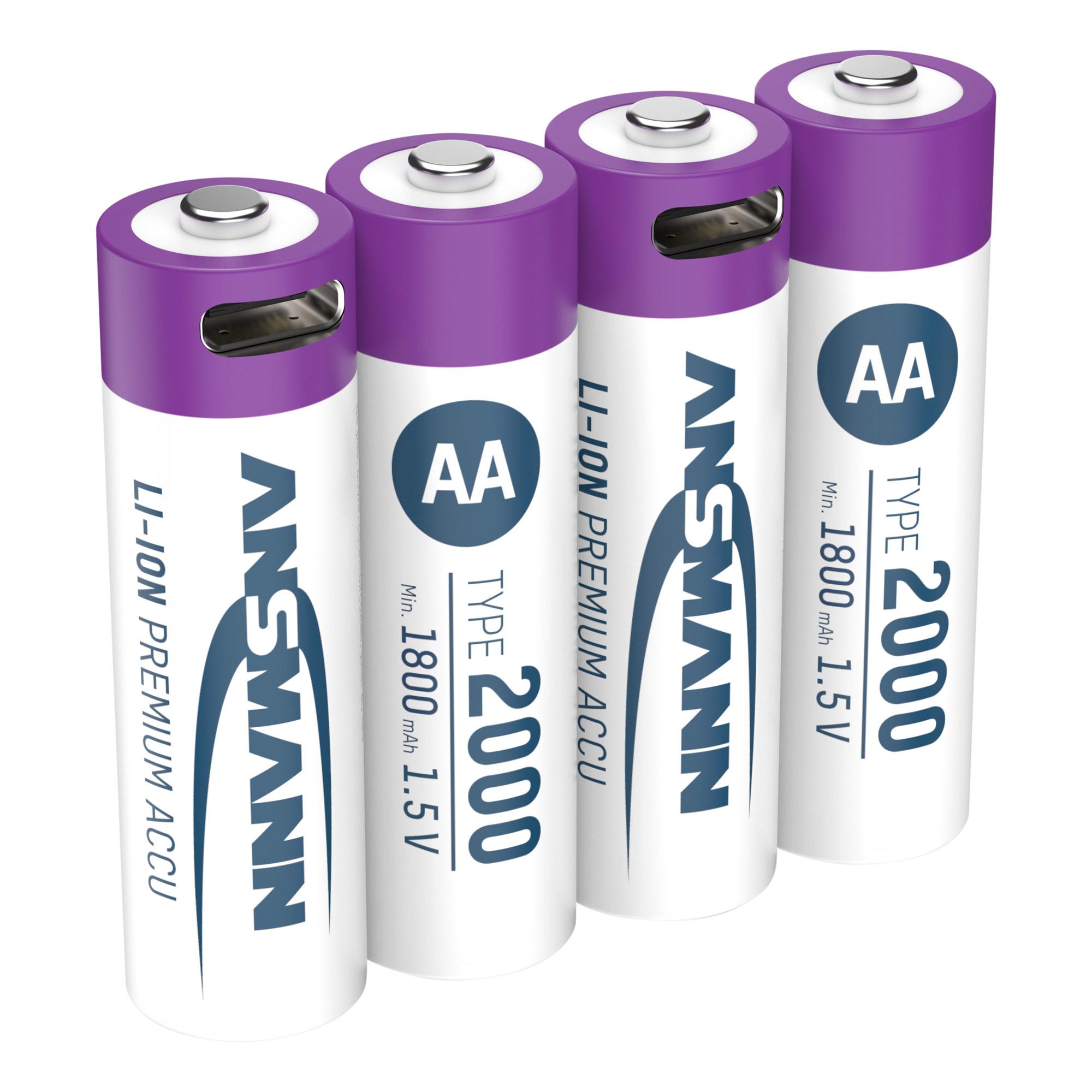 Batteria AA ANSMANN Li-Ion 2000mAh serie 4 Mignon 15 V // ricaricabile tramite USB-C
