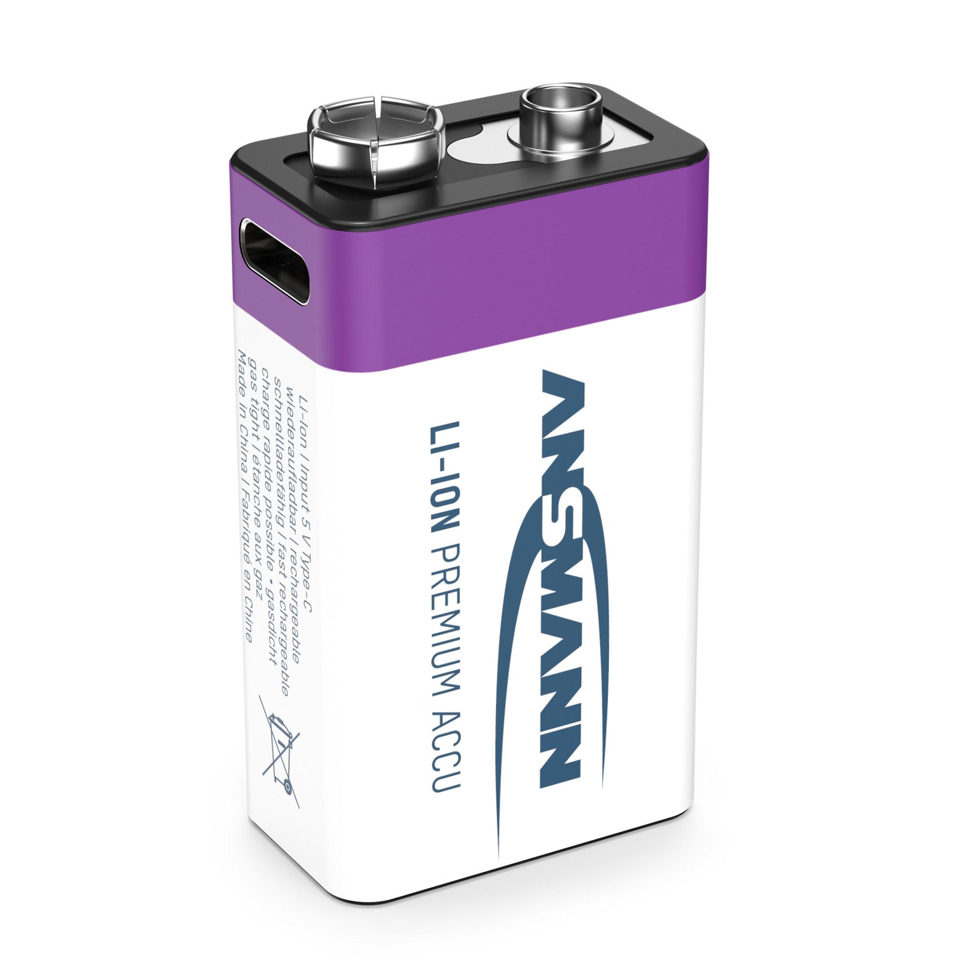 Batteria 9V E-Block ANSMANN 400mAh 1 serie 15V // ricaricabile tramite USB-C