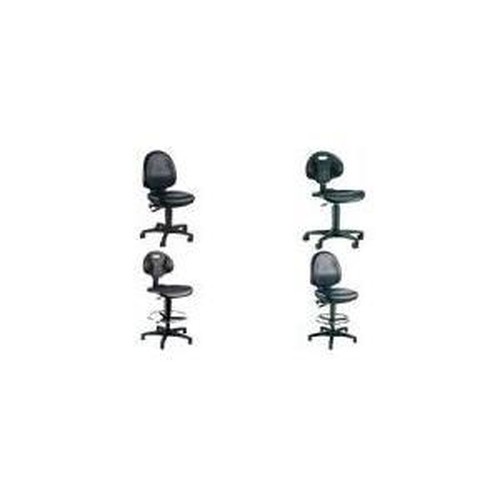 Sedia da lavoro Topstar TEC 50 Counter, pelle artificiale, nera, con anello per i piedi e piedini, sedile cavo speciale, piede