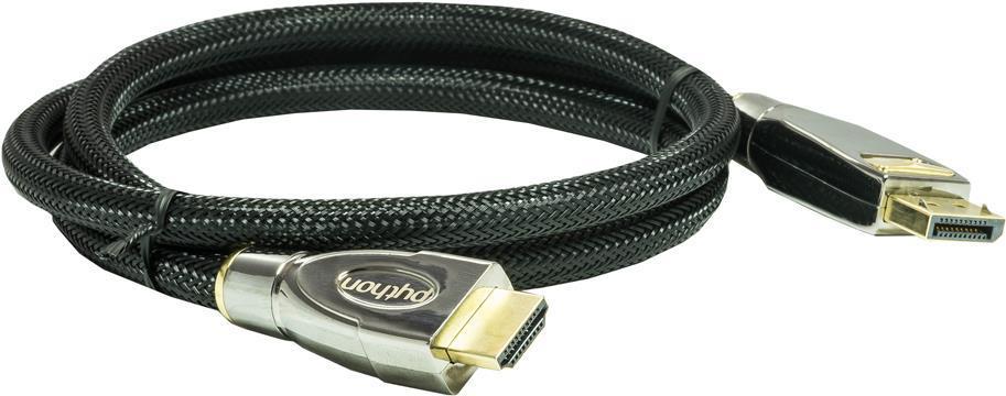 Connessione cavo DisplayPort 1.2 su HDMI 2.0 4K2K / UHD contatti placcati in oro 24K OFC Nylon Braid Black 1M Python Series (GC
