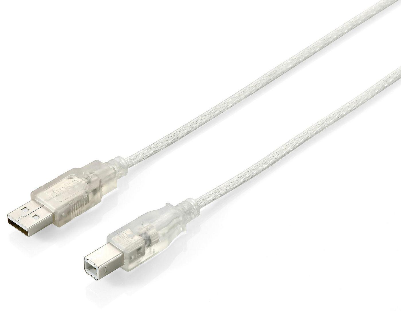 Equip 128651 cavo USB 3 m USB 2.0 USB A USB B Argento Trasparente
