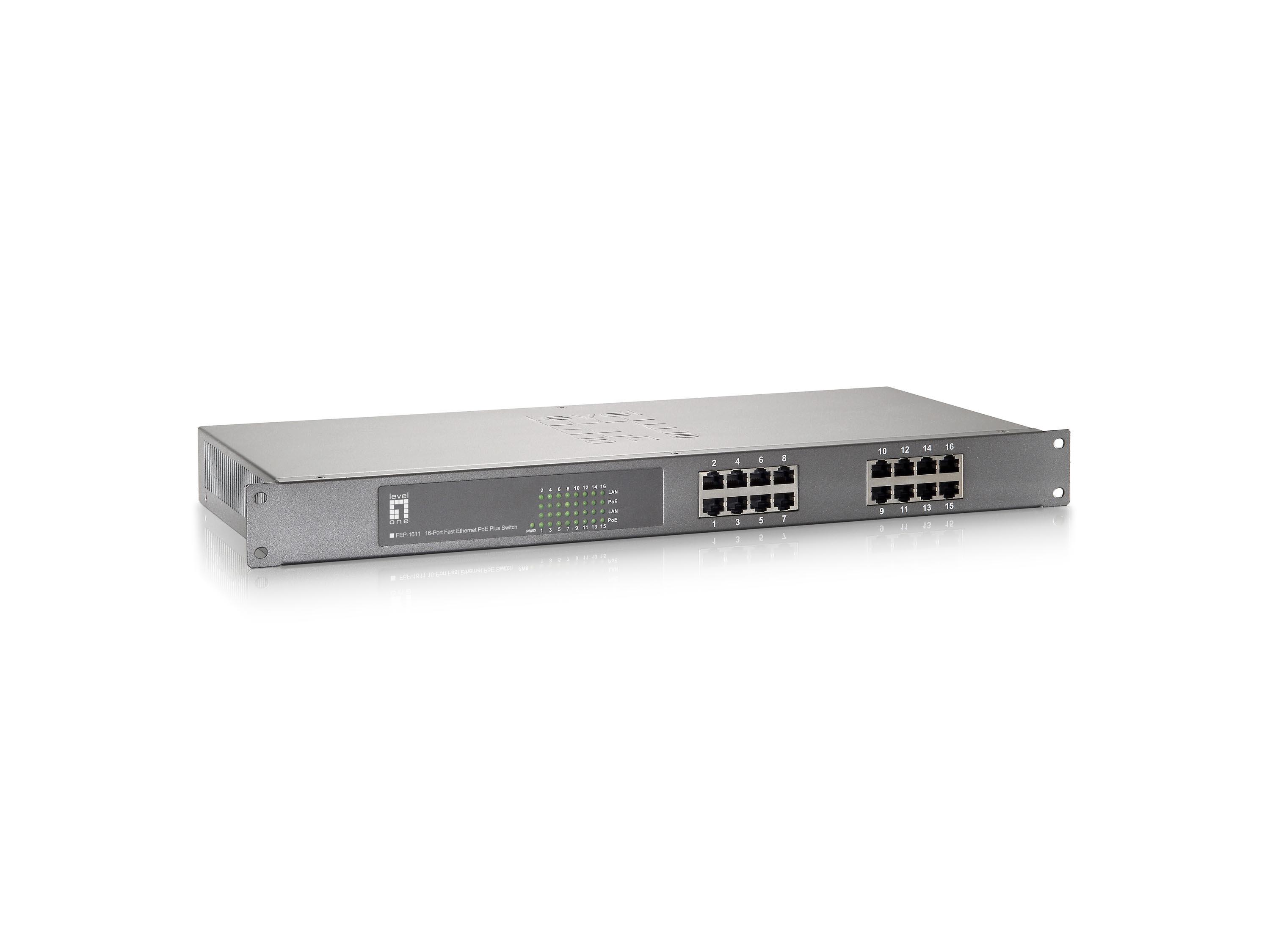 LevelOne FEP-1611 switch di rete Non gestito Fast Ethernet (10/100) Supporto Power over Ethernet (PoE) Grigio