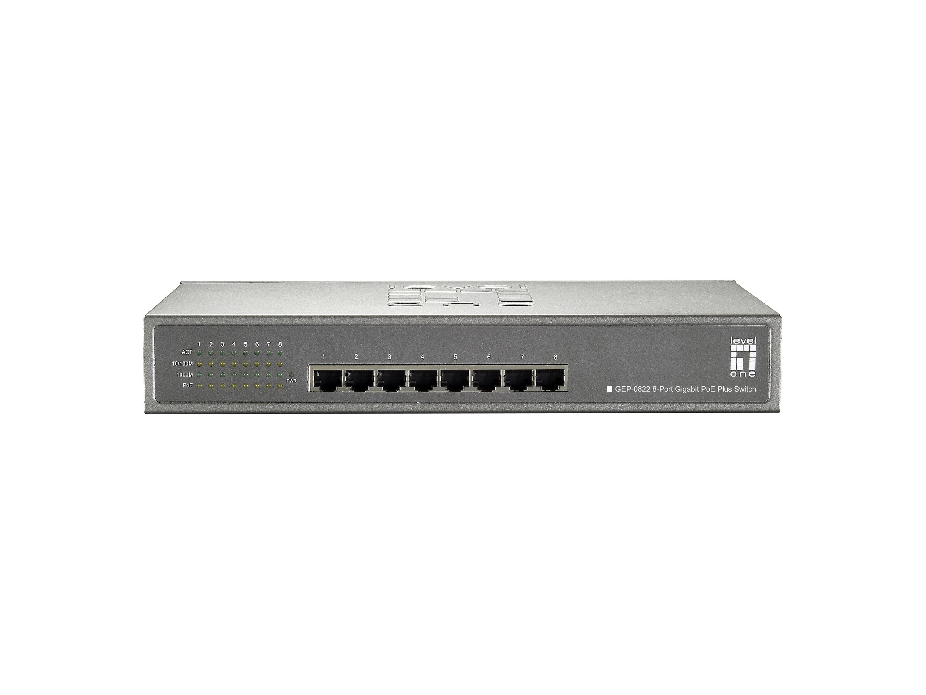 LevelOne GEP-0822 switch di rete Gigabit Ethernet (10/100/1000) Supporto Power over Ethernet (PoE) Grigio
