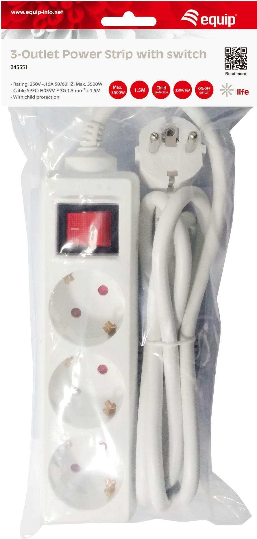 Equip 245551 prolunghe e multiple 1,5 m 3 presa(e) AC Interno Bianco